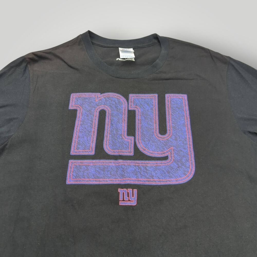 New York Giants Fanatics NFL Football BLACK Short Sleeve T-Shirt L Blue/Red LOGO